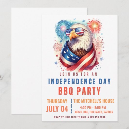 EDITABLE 4th of 7月Backyard BBQ Fireworks Neighb 招待状 (正面/裏面)