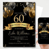 Editable 60th Birthday Invitation: Black & Gold Ba 招待状