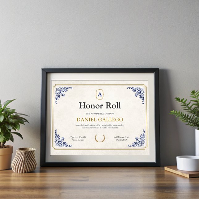 Editable A Honor 転が Certificate Award (Editable A Honor Roll Certificate Template Award)