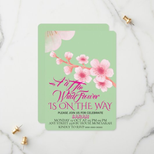 Editable A Little Wildflower Baby Shower Invitatio セーブザデート (正面/裏面インサイチュ)