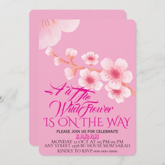 Editable A Little Wildflower Baby Shower Invitatio 招待状 (正面/裏面)