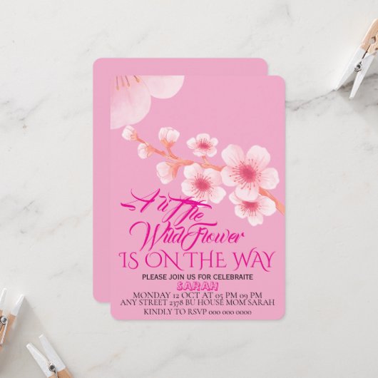 Editable A Little Wildflower Baby Shower Invitatio 招待状 (正面/裏面インサイチュ)