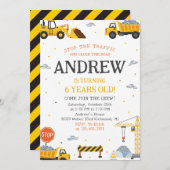 Editable A Modern Construction Birthday Party 招待状 (正面/裏面)