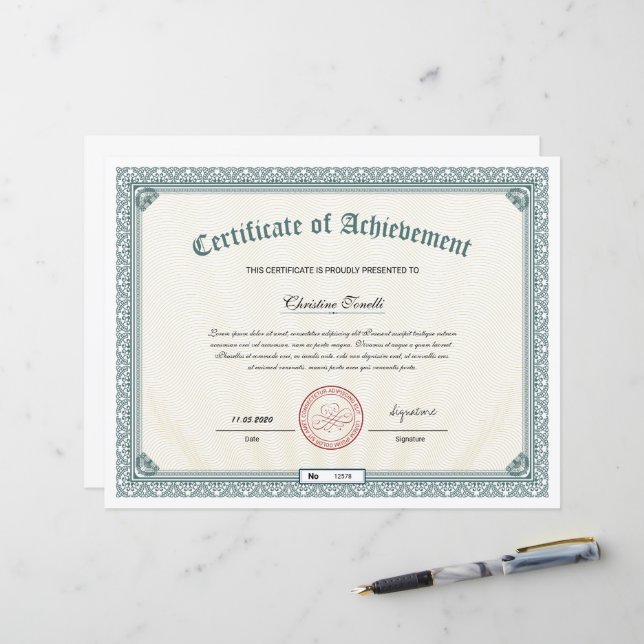 Editable Achievement Certificate Template  (正面/裏面インサイチュ)