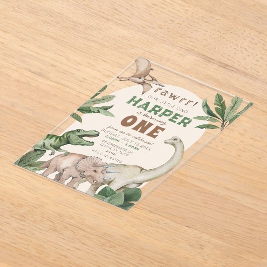 Editable "AGE" Dinosaurs Trex Wild Birthday アクリル招待状 (レイダウン)