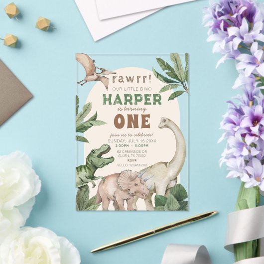 Editable "AGE" Dinosaurs Trex Wild Birthday アクリル招待状 (インサイチュ (ウェディング))