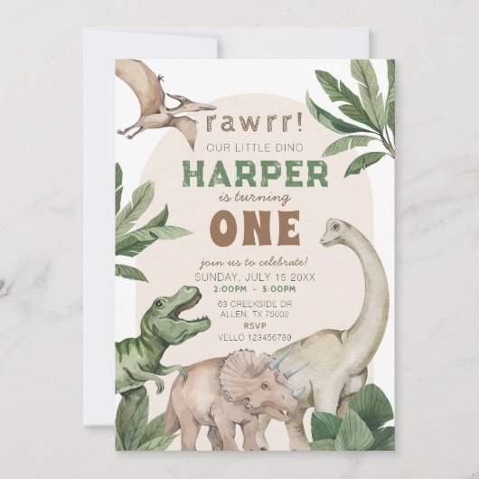 Editable "AGE" Dinosaurs Trex Wild Birthday 招待状 (正面)