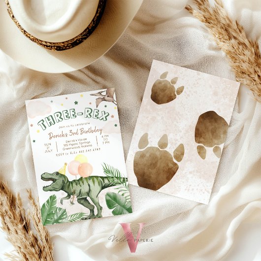 Editable "AGE" Dinosaurs Trex Wild Birthday 招待状