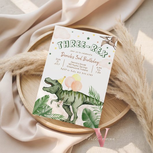 Editable "AGE" Dinosaurs Trex Wild Birthday 招待状