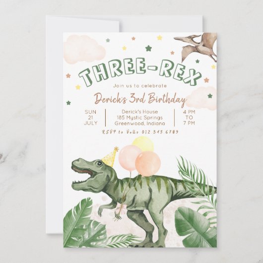 Editable "AGE" Dinosaurs Trex Wild Birthday 招待状 (正面)