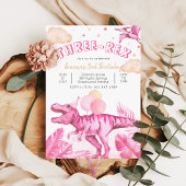 Editable "AGE" Dinosaurs Trex Wild Birthday Pink 招待状