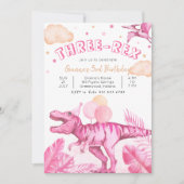 Editable "AGE" Dinosaurs Trex Wild Birthday Pink 招待状 (正面)