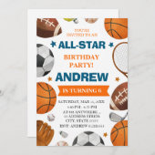 Editable All Star Sports Birthday Invitation 招待状 (正面/裏面)