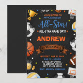 Editable All Star Sports Birthday Invitation 招待状 (正面/裏面)