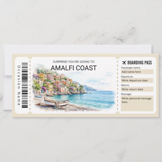 Editable Amalfi Coast Trip Boarding Pass Ticket 招待状 (正面)