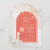 Editable Aqiqah for Baby Girl | Arch Shape Cute Go 招待状 (正面/裏面)