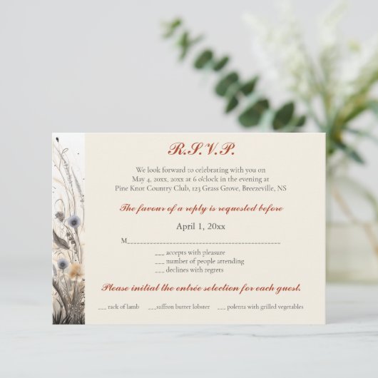 Editable Autumn Breeze Wildflowers RSVPカード (スタンド正面)