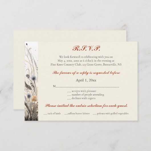 Editable Autumn Breeze Wildflowers RSVPカード (正面/裏面)