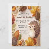 Editable Autumn Leaves and Hedgehog Birthday  招待状 (正面)