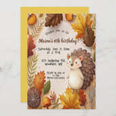 Editable Autumn Leaves and Hedgehog Birthday 招待状 (正面/裏面)