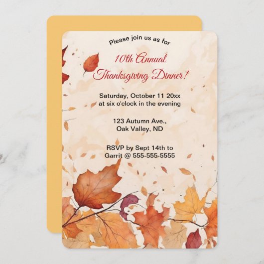 Editable Autumn Leaves Invitation 招待状 (正面/裏面)