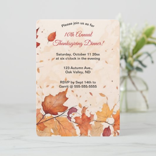 Editable Autumn Leaves Invitation 招待状 (スタンド正面)