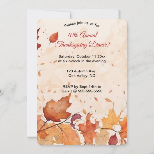 Editable Autumn Leaves Invitation 招待状 (正面)
