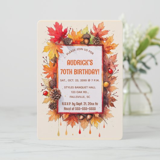 Editable Autumn Maple and Acorns 招待状 (スタンド正面)