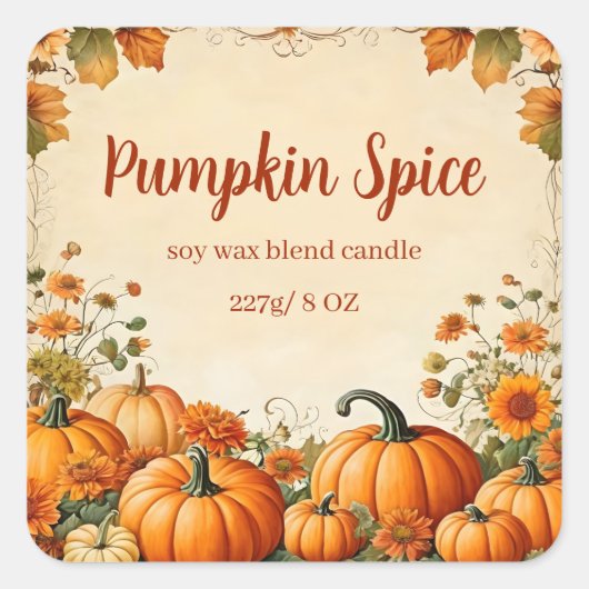 Editable Autumn Pumpkin Spice  スクエアシール (正面)