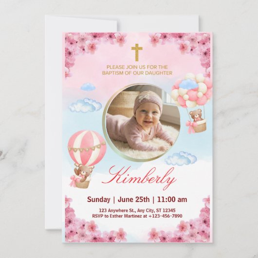 Editable Baby Girl Baptism Invitation 招待状 (正面)