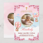 Editable Baby Girl Baptism Invitation  招待状 (正面/裏面)