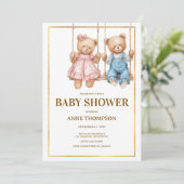 Editable Baby Shower – Cute Teddy Bear 招待状 (スタンド正面)