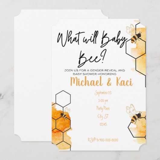 EDITABLE, baby shower, gender reveal, invitation 招待状 (正面/裏面)