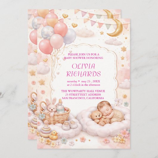 Editable Baby Shower Invitation Template  招待状 (正面/裏面)