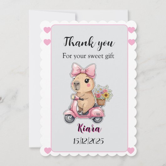 Editable Baby Shower Thank You Card Cute capybara 招待状 (正面)