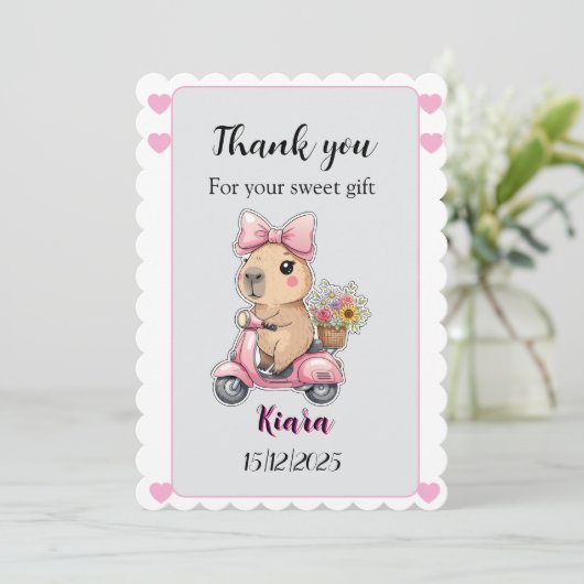 Editable Baby Shower Thank You Card Cute capybara 招待状 (スタンド正面)