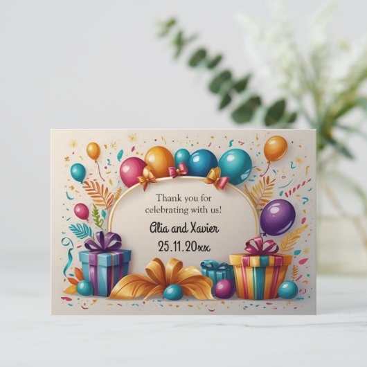 Editable Balloons and Presents Notecard 招待状 (スタンド正面)