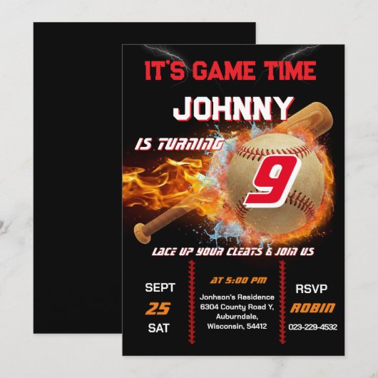 Editable Baseball Birthday Invitation 招待状 (正面/裏面)