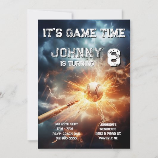 Editable Baseball Birthday Invitation 招待状 (正面)