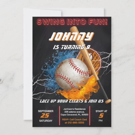 Editable Baseball Birthday Invitation Template 招待状 (正面)