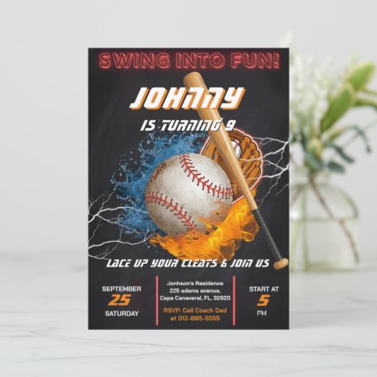 Editable Baseball Birthday Invitation Template 招待状 (スタンド正面)