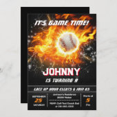 Editable Baseball Birthday Party Invitation 招待状 (正面/裏面)