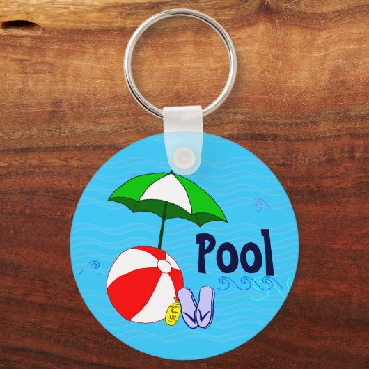 Editable Beach Ball Pool Umbrella Waves キーホルダー (正面)
