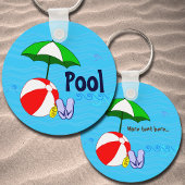 Editable Beach Ball Pool Umbrella Waves キーホルダー