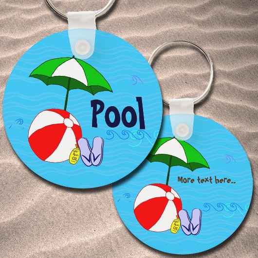Editable Beach Ball Pool Umbrella Waves キーホルダー