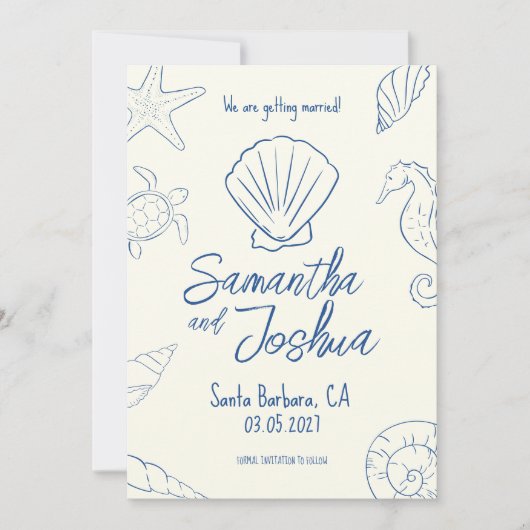 Editable Beach Wedding Save the Date Card 招待状 (正面)