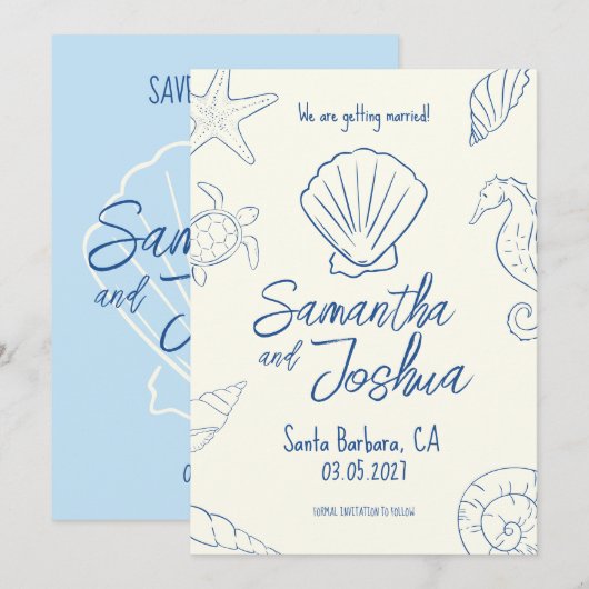 Editable Beach Wedding Save the Date Card 招待状 (正面/裏面)