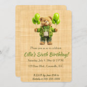 Editable Bear With Green Balloons Birthday 招待状 (正面/裏面)