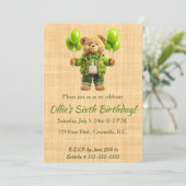 Editable Bear With Green Balloons Birthday 招待状 (スタンド正面)