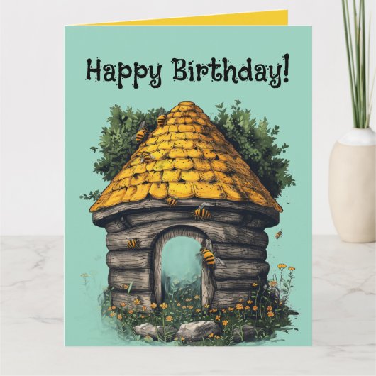 Editable Bees and a Beehive Greeting カード (正面)